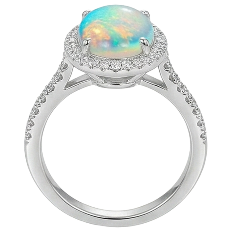 9.40 Ct Grosse Opale Et Diamants Naturels Extraits des Mines ( et non cultivés en laboratoire ) Bague Anniversaire Or Blanc 14K