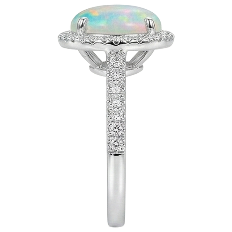 9.40 Ct Grosse Opale Et Diamants Naturels Extraits des Mines ( et non cultivés en laboratoire ) Bague Anniversaire Or Blanc 14K
