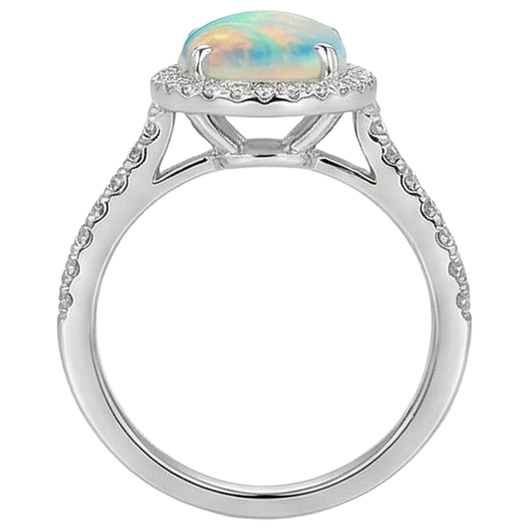 9.40 Ct Grosse Opale Et Diamants Naturels Extraits des Mines ( et non cultivés en laboratoire ) Bague Anniversaire Or Blanc 14K
