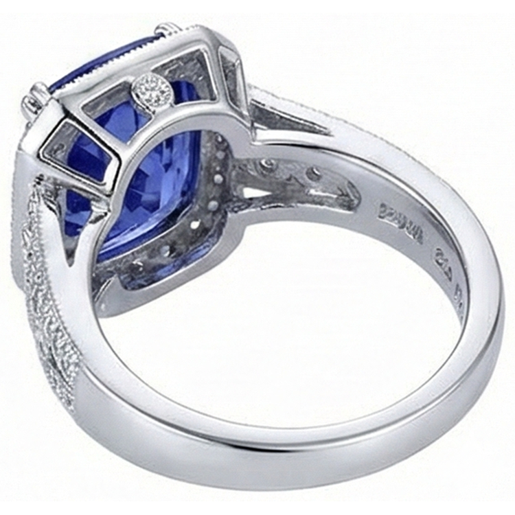 9.50 Carat Coussin Tanzanite Et Bague Diamants Naturels Extraits des Mines ( et non cultivés en laboratoire ) Ronds Style Vintage