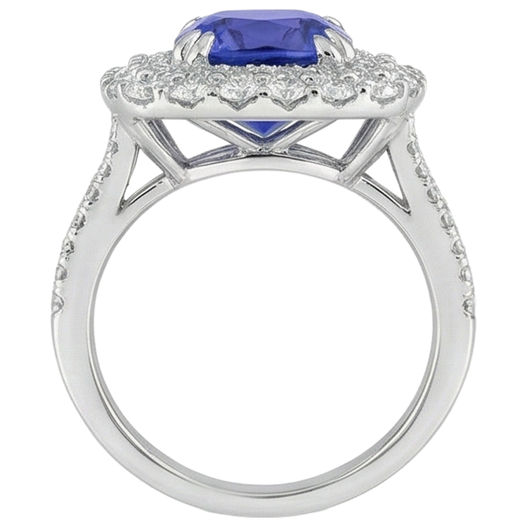 9.50 Ct Coussin Tanzanite Et Bague Diamant Or Blanc 14K