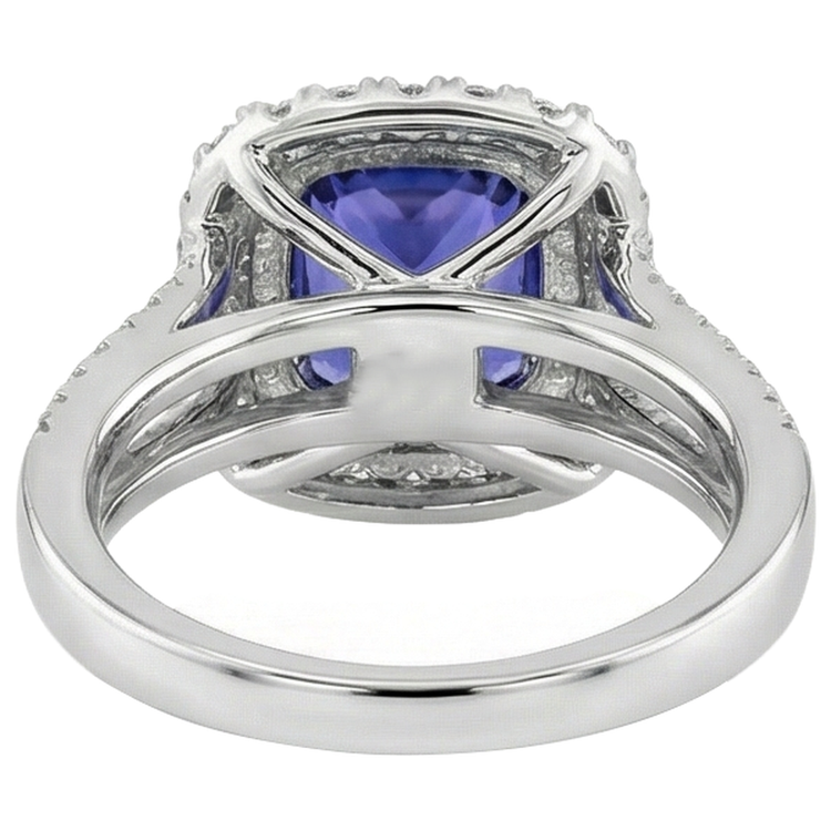 9.50 Ct Coussin Tanzanite Et Bague Diamant Or Blanc 14K
