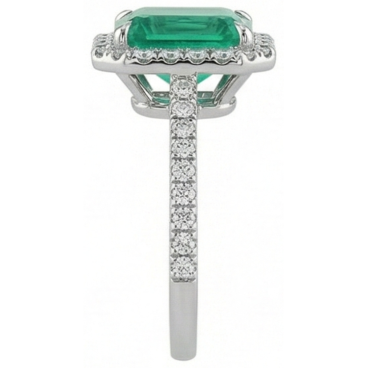 9.65 Ct Grosse Émeraude Verte Et Petits Diamants Naturels Extraits des Mines ( et non cultivés en laboratoire ) Bague De Mariage Or Blanc