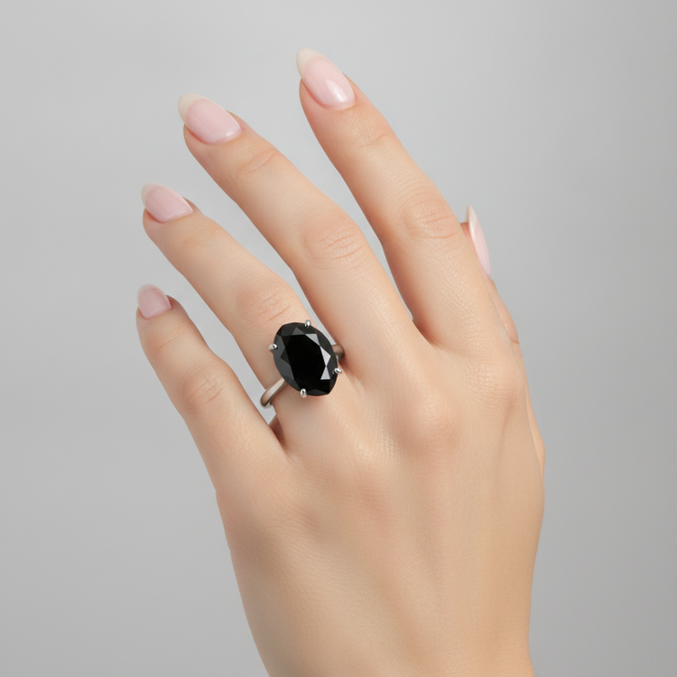 Bague de Fiançailles Solitaire Cathédrale en Or Blanc 14K Diamant Noir Naturel Poire 3,5 Carats