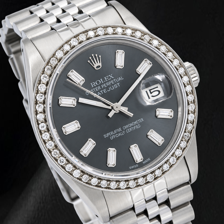 Montre Rolex Datejust 16014 36 mm en Acier Inoxydable avec Cadran Diamants Gris