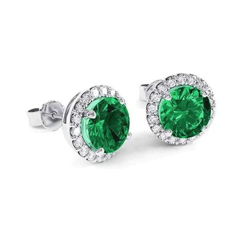 9.50 Carats Sertie De Griffes Rondes Émeraude Vert Avec Clous De Diamants Or Blanc 14K