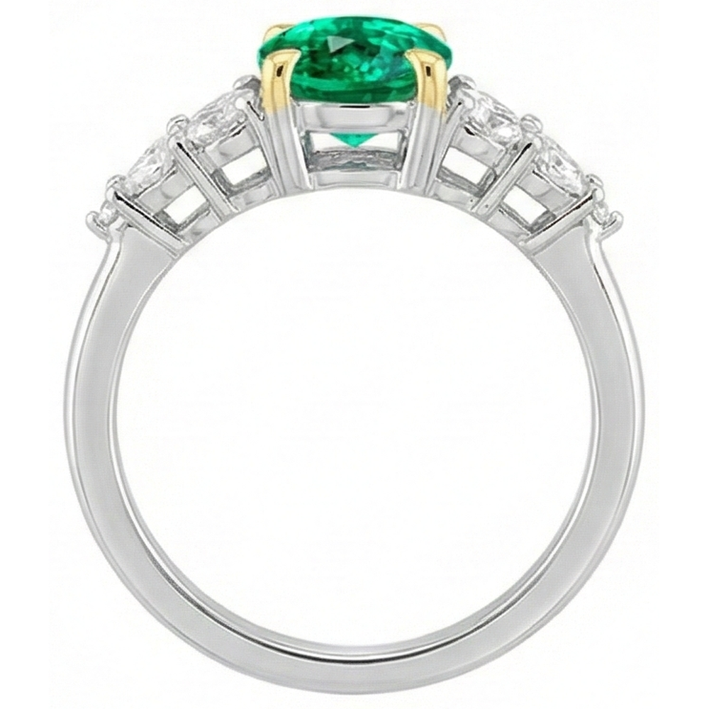 Taille Ovale Émeraude Colombienne bague en Or Deux Tons 14 Carats – vue de dessus