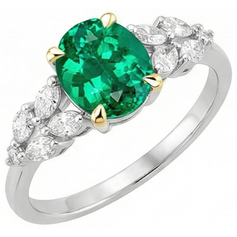 Émeraude Colombienne Bague avec Gemme 2 carats Or Deux Tons 14 Carats – vue de face