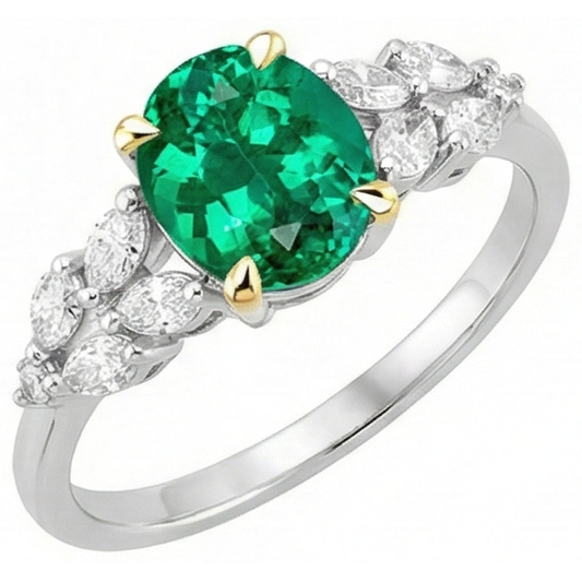 Émeraude Colombienne Bague avec Gemme 2 carats Or Deux Tons 14 Carats – vue de face
