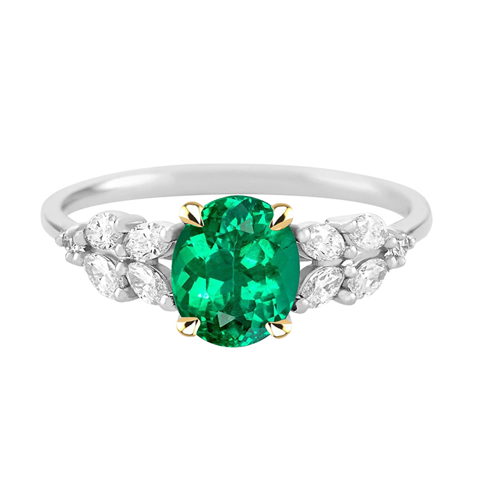 Émeraude Colombienne Bague avec Gemme 2 carats Or Deux Tons 14 Carats – vue principale