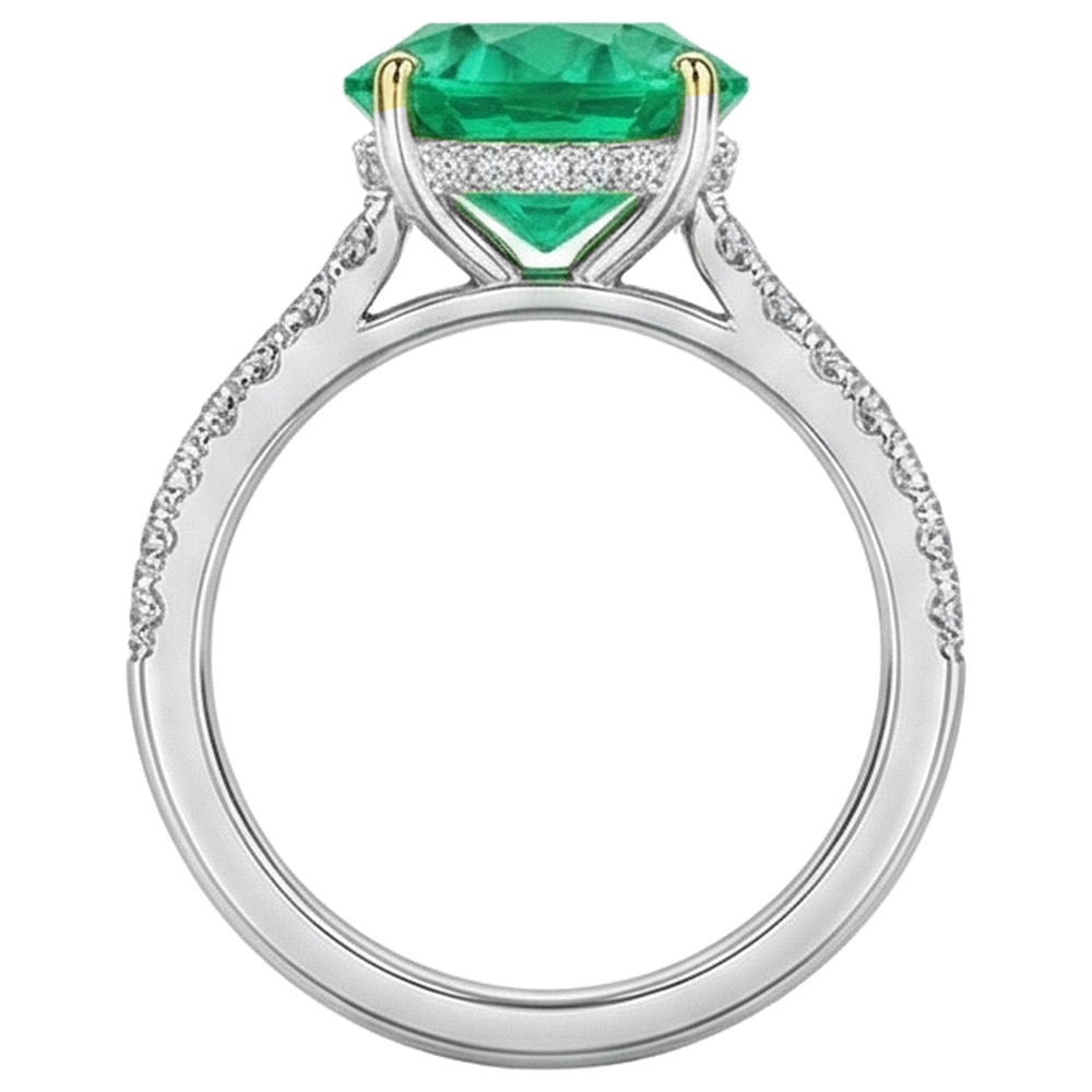 Bague avec Gemme Or Deux Tons 14 Carats avec Émeraude Fine – vue arrière