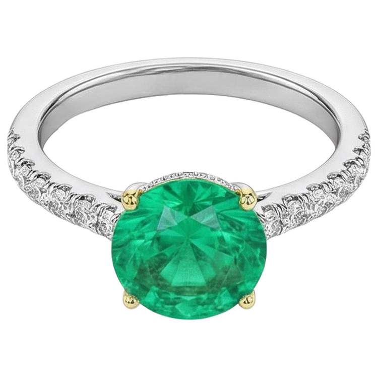 Bague avec Gemme Or Deux Tons 14 Carats avec Émeraude Fine – vue de côté