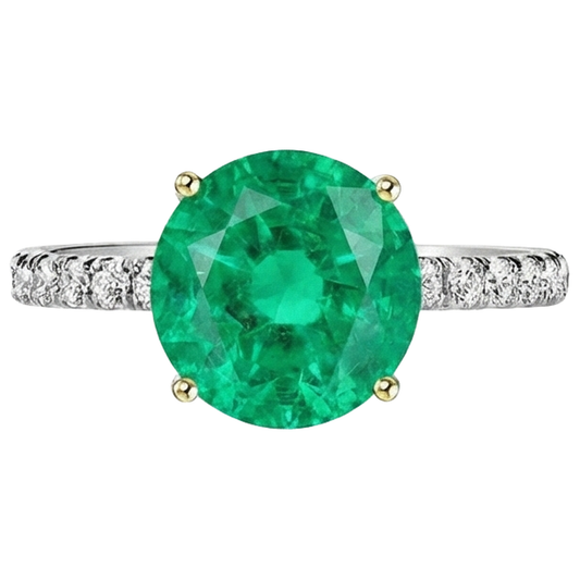 Émeraude Fine Bague avec Gemme 3,50-carats Or Deux Tons 14 Carats – vue de face