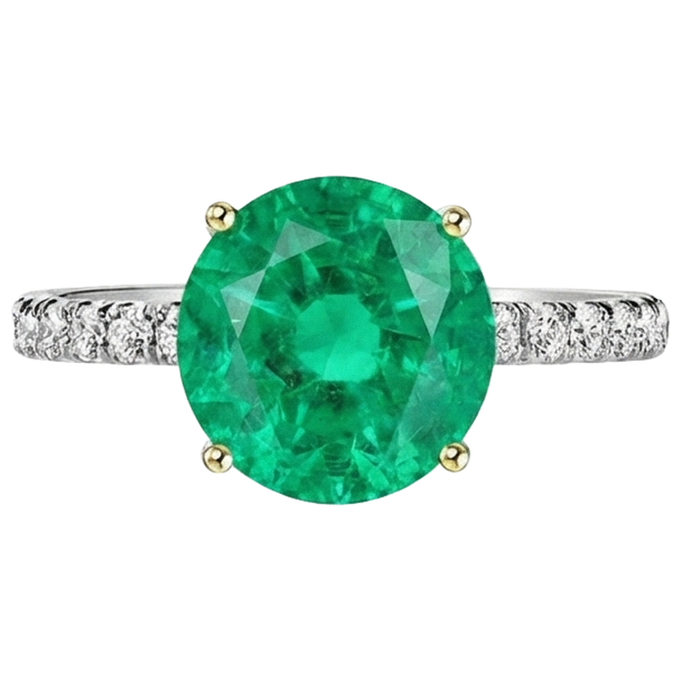 Émeraude Fine Bague avec Gemme 3,50-carats Or Deux Tons 14 Carats – vue de face