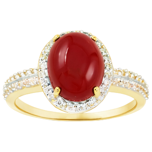 Alliance 10.25 Ct Corail Ovale Et Diamants Naturels Extraits des Mines ( et non cultivés en laboratoire ) Ronds Or Jaune 14K