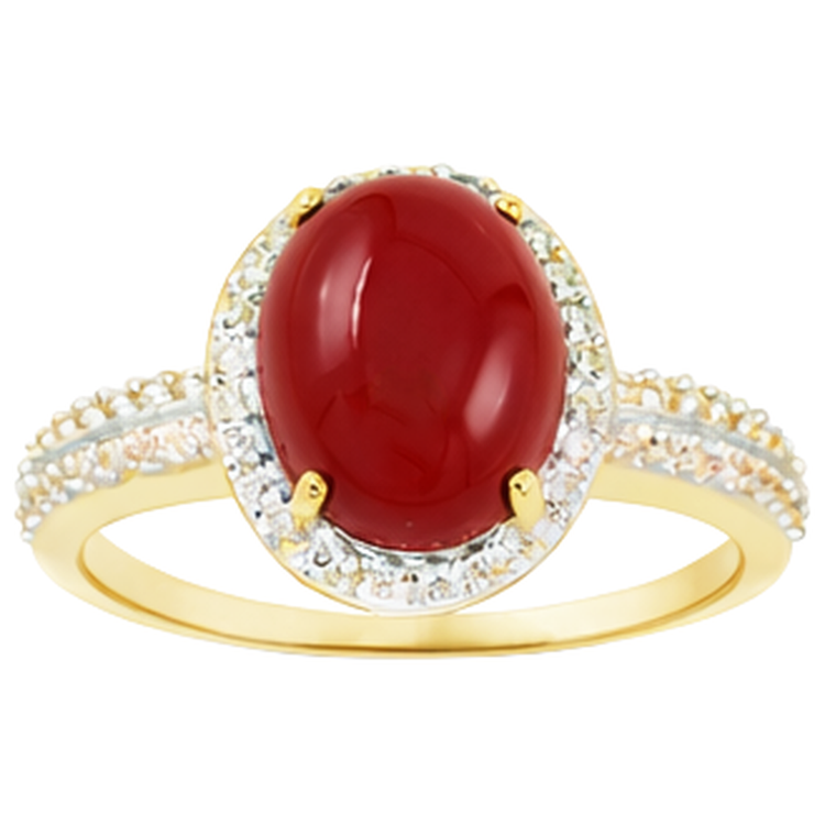 Alliance 10.25 Ct Corail Ovale Et Diamants Naturels Extraits des Mines ( et non cultivés en laboratoire ) Ronds Or Jaune 14K