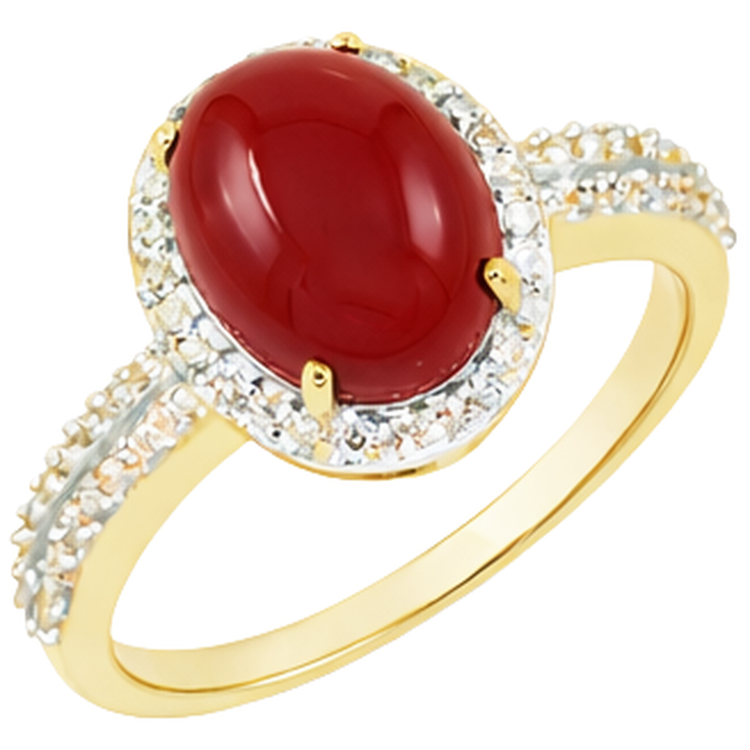 Alliance 10.25 Ct Corail Ovale Et Diamants Naturels Extraits des Mines ( et non cultivés en laboratoire ) Ronds Or Jaune 14K