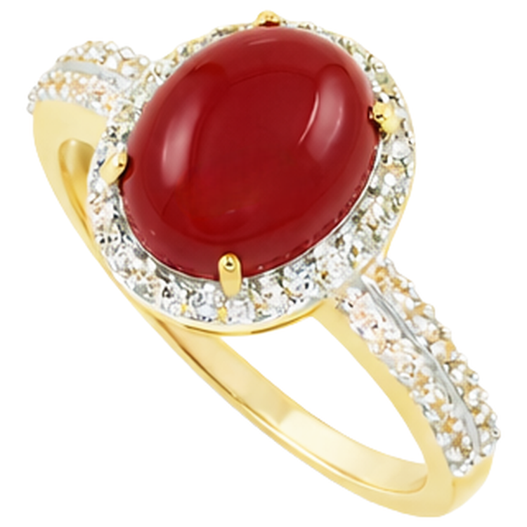Alliance 10.25 Ct Corail Ovale Et Diamants Naturels Extraits des Mines ( et non cultivés en laboratoire ) Ronds Or Jaune 14K