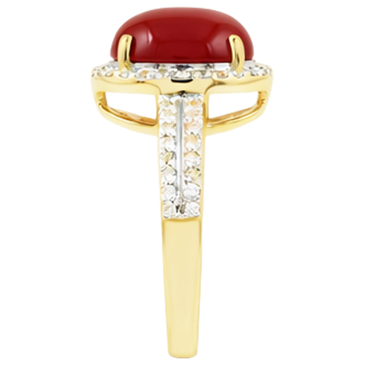 Alliance 10.25 Ct Corail Ovale Et Diamants Naturels Extraits des Mines ( et non cultivés en laboratoire ) Ronds Or Jaune 14K