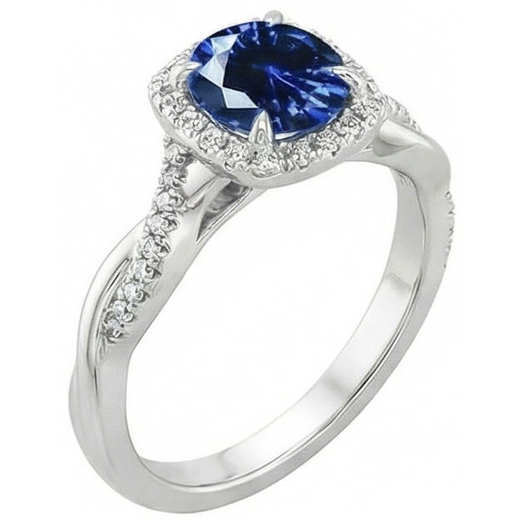 Alliance 3 Carats Diamants Naturels Extraits des Mines ( et non cultivés en laboratoire ) Saphir Bleu Ceylan Or Blanc 14K