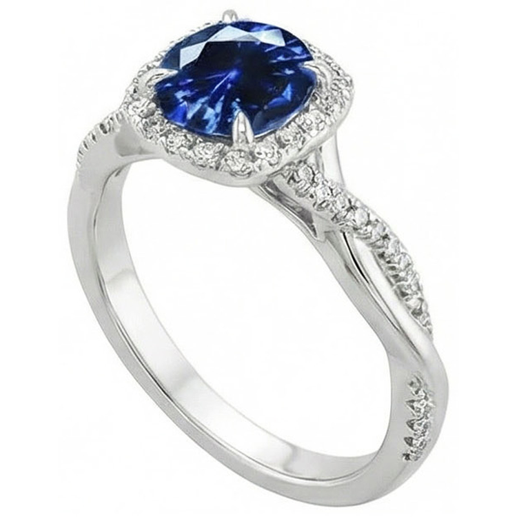 Alliance 3 Carats Diamants Naturels Extraits des Mines ( et non cultivés en laboratoire ) Saphir Bleu Ceylan Or Blanc 14K