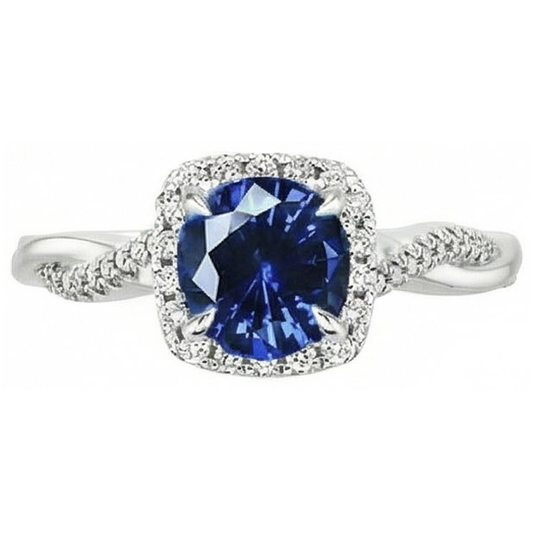 Alliance 3 Carats Diamants Naturels Extraits des Mines ( et non cultivés en laboratoire ) Saphir Bleu Ceylan Or Blanc 14K