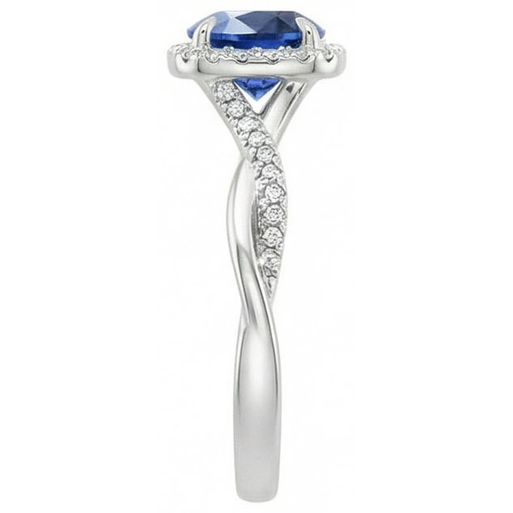 Alliance 3 Carats Diamants Naturels Extraits des Mines ( et non cultivés en laboratoire ) Saphir Bleu Ceylan Or Blanc 14K