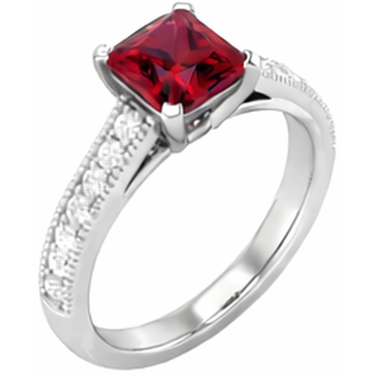 Alliance 3 Carats Rubis Diamants Naturels Extraits des Mines ( et non cultivés en laboratoire ) Taille Princesse Or Blanc