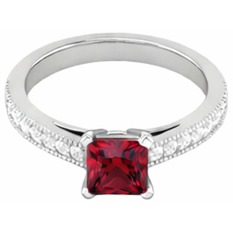Alliance 3 Carats Rubis Diamants Naturels Extraits des Mines ( et non cultivés en laboratoire ) Taille Princesse Or Blanc