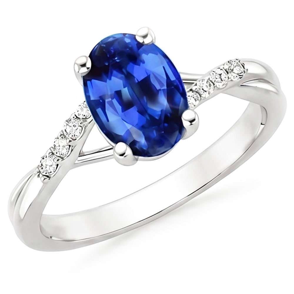 Alliance 3 Carats Sri Lanka Saphir Bleu Diamant Naturels Extraits des Mines ( et non cultivés en laboratoire ) Or Blanc 14K