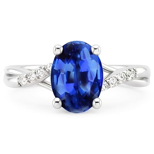 Alliance 3 Carats Sri Lanka Saphir Bleu Diamant Naturels Extraits des Mines ( et non cultivés en laboratoire ) Or Blanc 14K