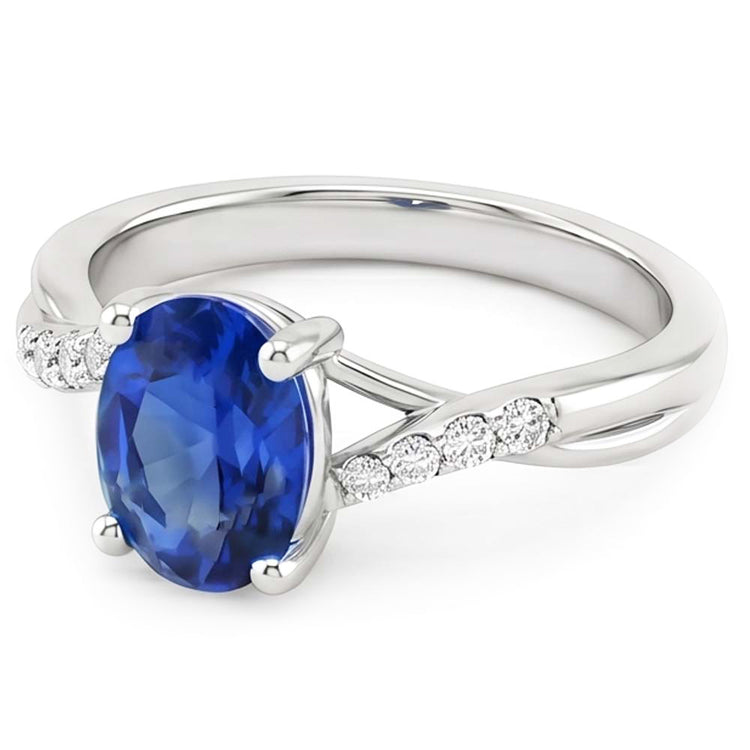 Alliance 3 Carats Sri Lanka Saphir Bleu Diamant Naturels Extraits des Mines ( et non cultivés en laboratoire ) Or Blanc 14K