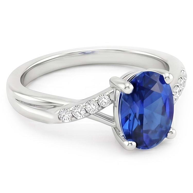 Alliance 3 Carats Sri Lanka Saphir Bleu Diamant Naturels Extraits des Mines ( et non cultivés en laboratoire ) Or Blanc 14K