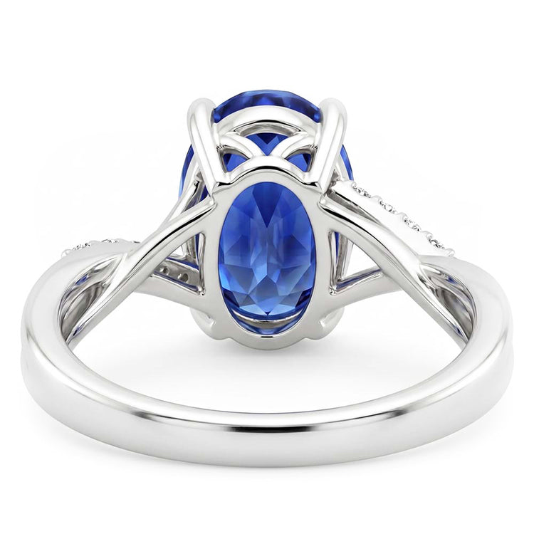 Alliance 3 Carats Sri Lanka Saphir Bleu Diamant Naturels Extraits des Mines ( et non cultivés en laboratoire ) Or Blanc 14K
