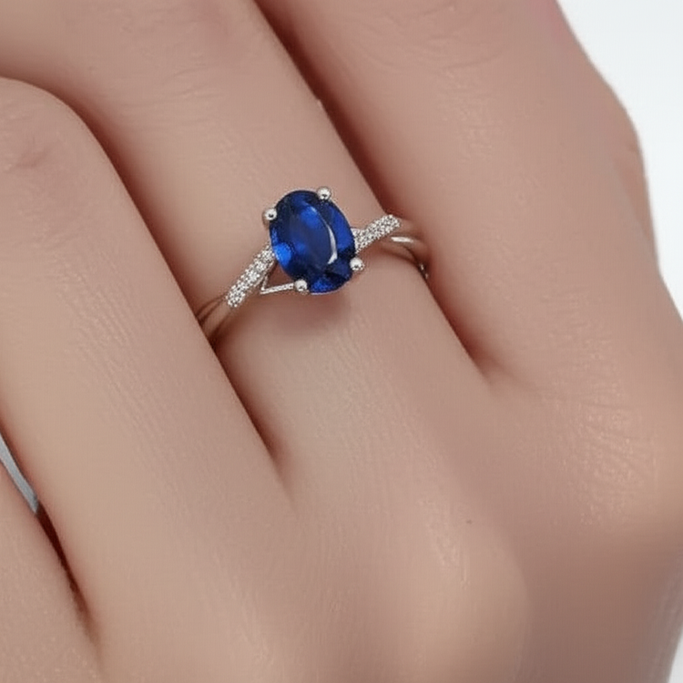 Alliance 3 Carats Sri Lanka Saphir Bleu Diamant Naturels Extraits des Mines ( et non cultivés en laboratoire ) Or Blanc 14K