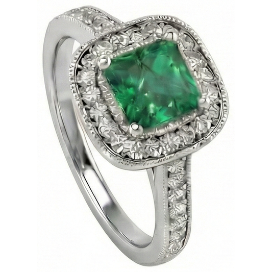 Alliance 3 Carats Vert Émeraude Avec Diamants Naturels Extraits des Mines ( et non cultivés en laboratoire ) Or Blanc 14K