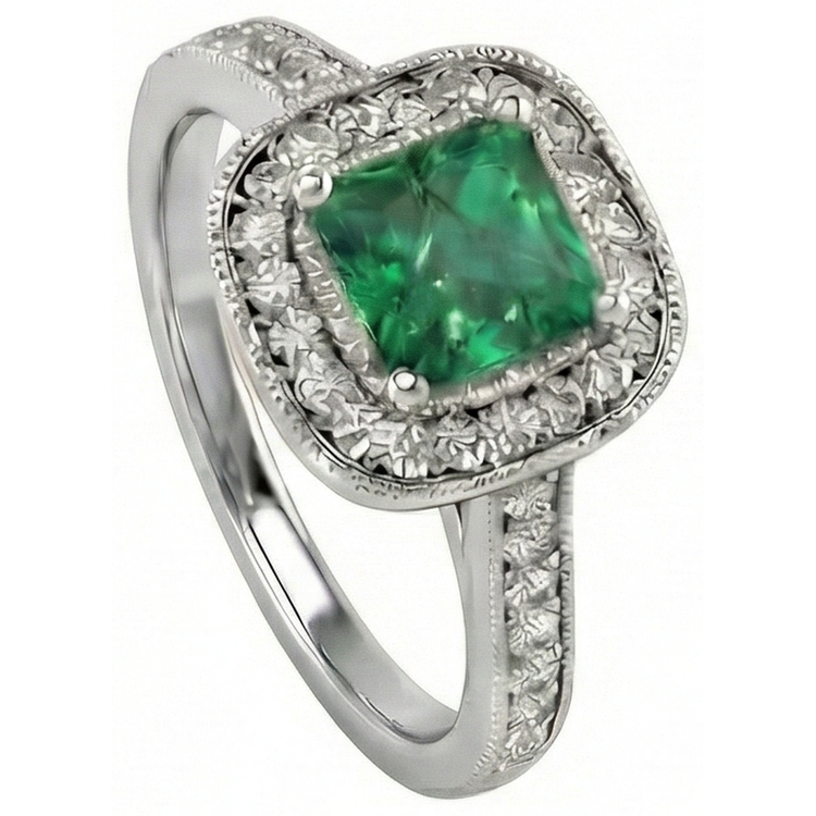 Alliance 3 Carats Vert Émeraude Avec Diamants Naturels Extraits des Mines ( et non cultivés en laboratoire ) Or Blanc 14K