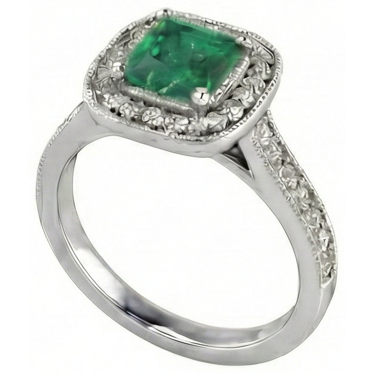 Alliance 3 Carats Vert Émeraude Avec Diamants Naturels Extraits des Mines ( et non cultivés en laboratoire ) Or Blanc 14K