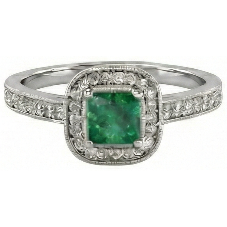 Alliance 3 Carats Vert Émeraude Avec Diamants Naturels Extraits des Mines ( et non cultivés en laboratoire ) Or Blanc 14K
