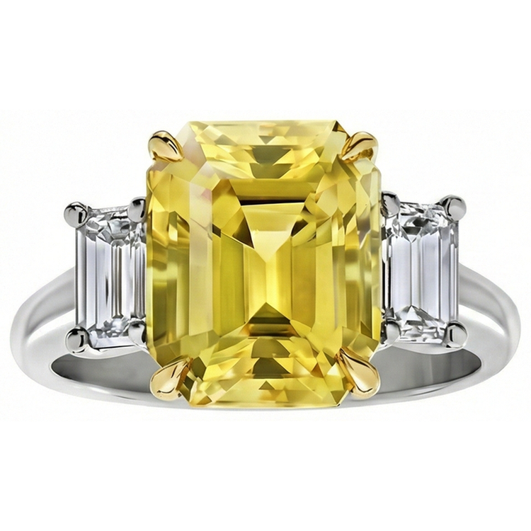 Alliance 3 Pierres 4,50 Carats Saphir Jaune & Diamants Naturels Extraits des Mines ( et non cultivés en laboratoire ) Or 14K