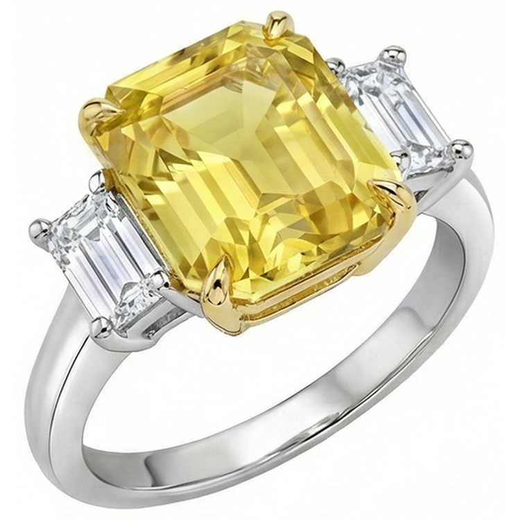 Alliance 3 Pierres 4,50 Carats Saphir Jaune & Diamants Naturels Extraits des Mines ( et non cultivés en laboratoire ) Or 14K