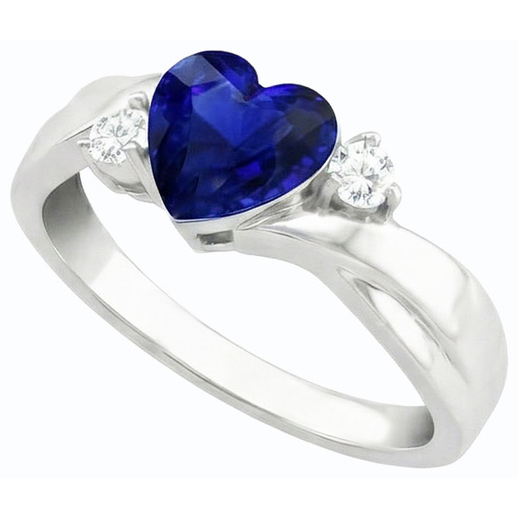Alliance 3 Pierres Coeur Saphir Bleu & Diamants Ronds 1.75 Carats