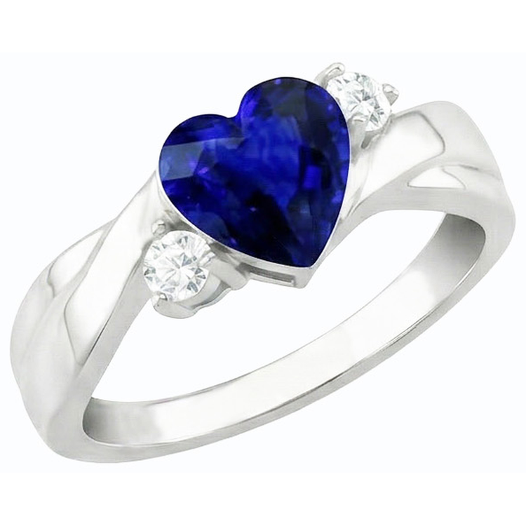 Alliance 3 Pierres Coeur Saphir Bleu & Diamants Ronds 1.75 Carats
