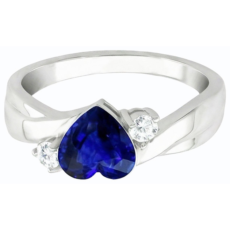 Alliance 3 Pierres Coeur Saphir Bleu & Diamants Ronds 1.75 Carats