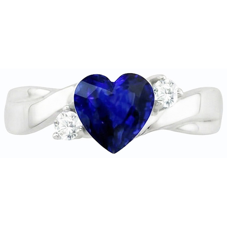 Alliance 3 Pierres Coeur Saphir Bleu & Diamants Ronds 1.75 Carats