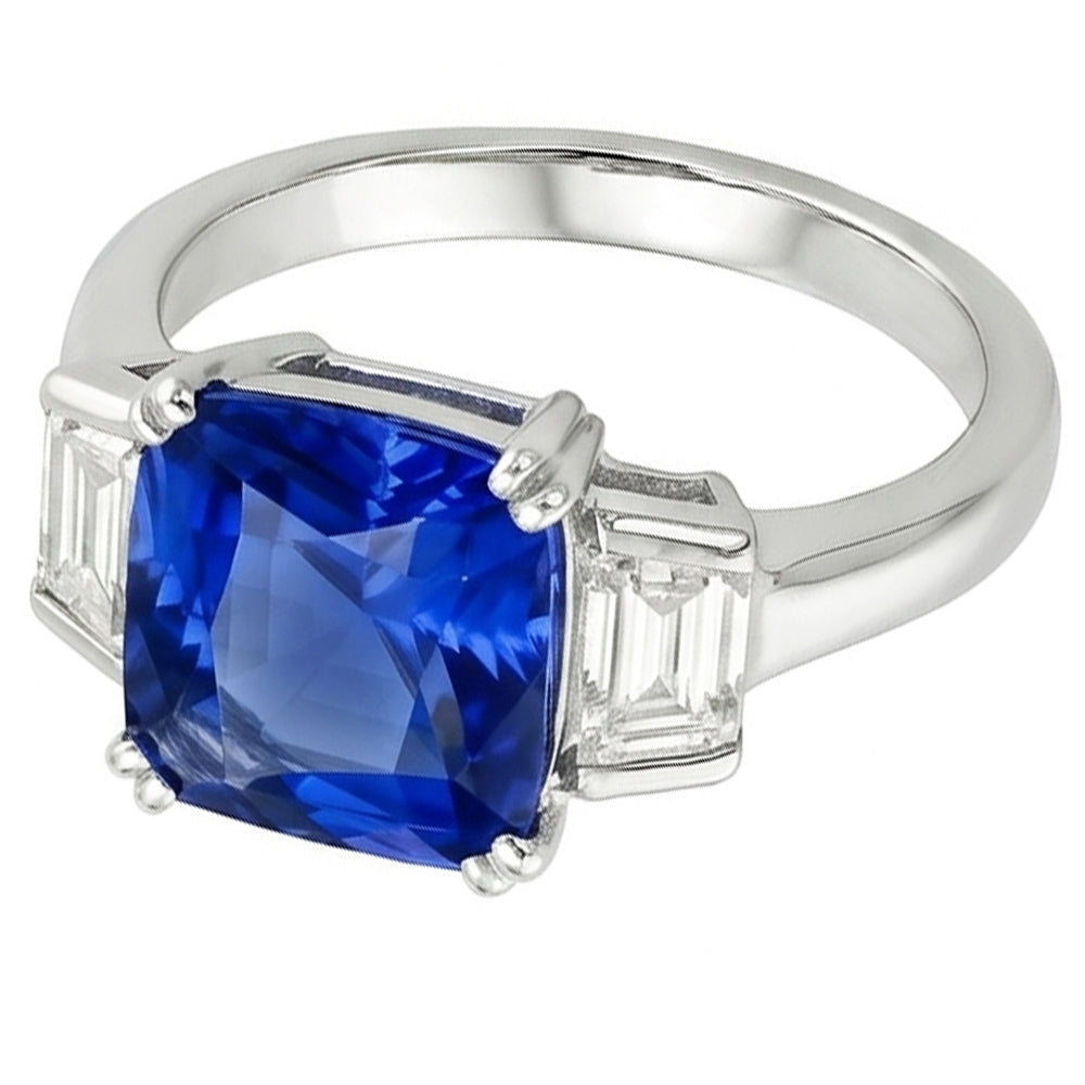 Alliance 3 Pierres Coussin Saphir & Diamant Trapèze 2.50 Carats