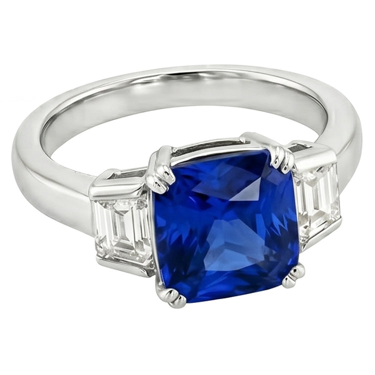 Alliance 3 Pierres Coussin Saphir & Diamant Trapèze 2.50 Carats