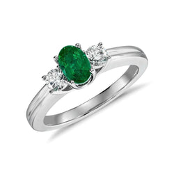 Alliance 3 Pierres Emeraude Vert Et Diamants 3.50 Carats Or Blanc 14K