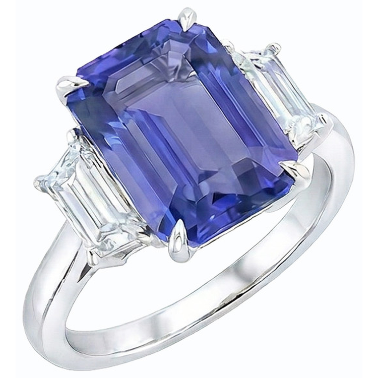 Alliance 3 Pierres Femme Saphir Bleu Emeraude & Diamants 4 Carats