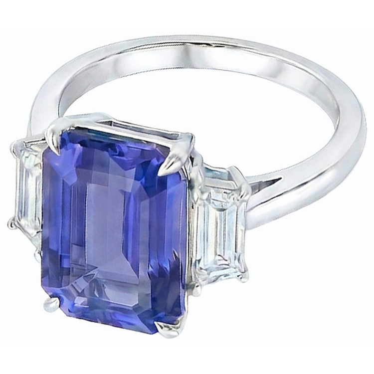 Alliance 3 Pierres Femme Saphir Bleu Emeraude & Diamants 4 Carats
